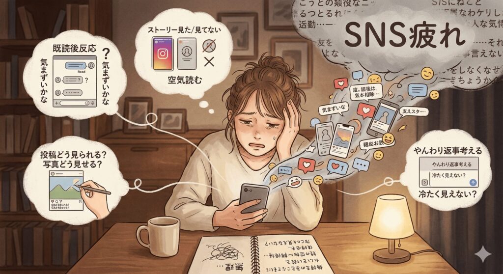 女性がSNSで疲れやすい場面